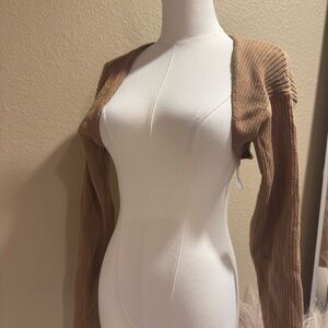 Brown Ribbed Long Sleeve Shrug